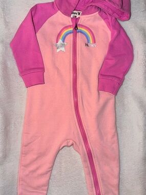 Hurley Pink & Hot Pink Rainbow Hooded Baby One-Piece